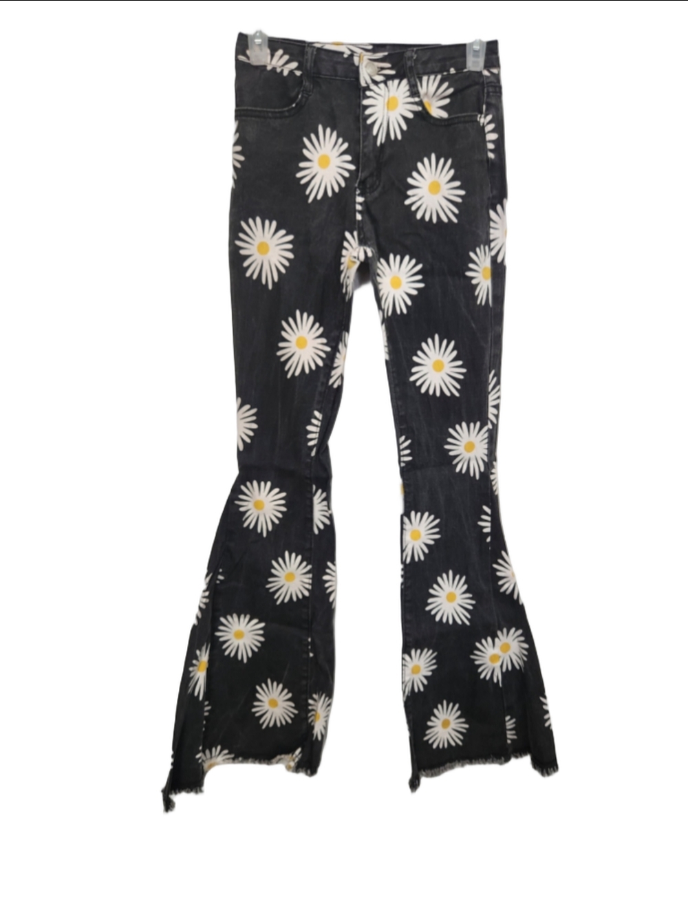 Altar'd State Daisy Print Flare Jeans Black White Size 2